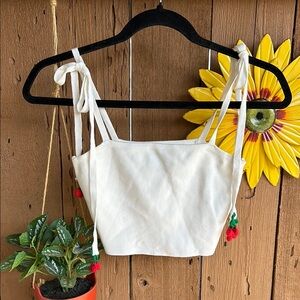 White Ribbed Knit Top with Cherries 🍒